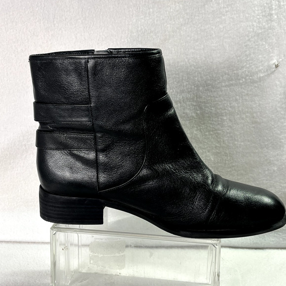 Nine West Boots Womens 9.5M Justthis Ankle Black Leather Buckle Strap Zip Boho - Picture 4 of 14